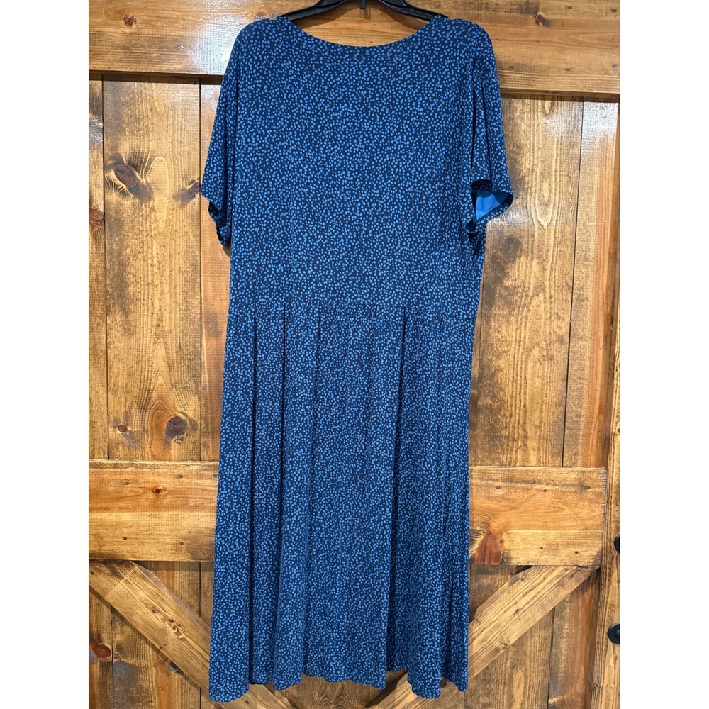 LL Bean Womens 2X Blue Ditsy Floral V-Neck Faux Wrap Midi Dress Short Sleeve - Picture 5 of 5